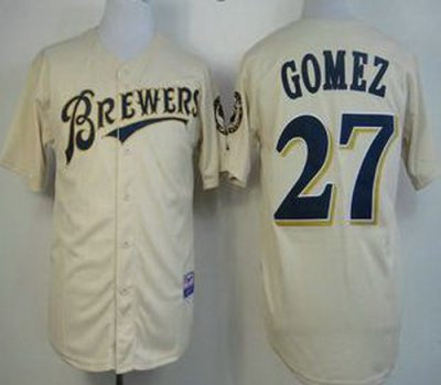 Milwaukee Brewers 27 Carlos Gomez Cream MLB Jerseys Milwaukee Brewers 27 Carlos Gomez Cream MLB Jerseys
