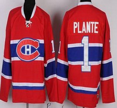 Montreal Canadiens 1 Jacques Plante Red Throwback CCM NHL Jerseys
