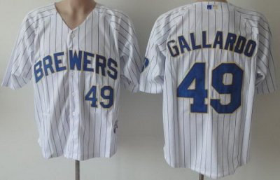 Milwaukee Brewers 49 Yovani Gallardo White Blue Strip MLB Jerseys Milwaukee Brewers 49 Yovani Gallardo White Blue Strip MLB Jerseys