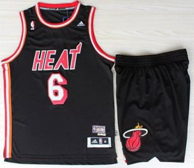 Miami Heat 6 LeBron Jamest Black Hardwood Classics Revolution 30 Swingman Jerseys Shorts NBA 