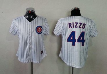 Chicago Cubs #44 Anthony Rizzo White(Blue Strip) Women's Fashion MLB Jerseys