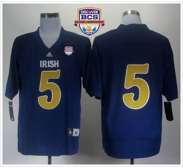Fighting Irish #5 Everett Golson Navy Blue Shamrock Series 2013 BCS National Championship Stitched NCAA Jersey