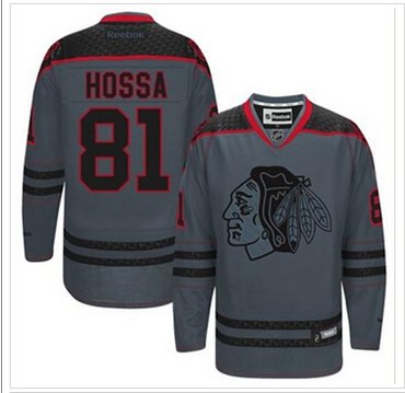 Chicago Blackhawks #81 Marian Hossa Charcoal Cross Check Fashion Stitched NHL Jersey