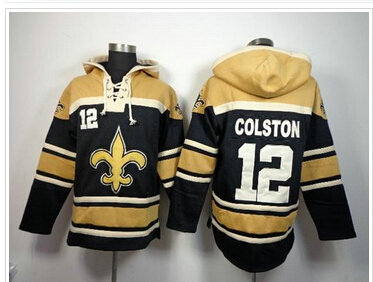 New Orleans Saints #12 Marques Colston Black Sawyer Hooded Sweatshirt Stitched NFL Jersey