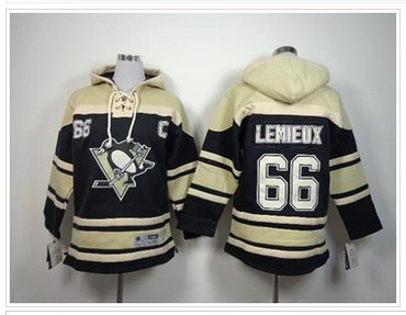 Youth NHL Penguins #66 Mario Lemieux Black Sawyer Hooded Sweatshirt Jersey