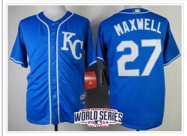 Royals #27 Justin Maxwell Blue Alternate 2 Cool Base W 2014 World Series Patch Baseball Jersey
