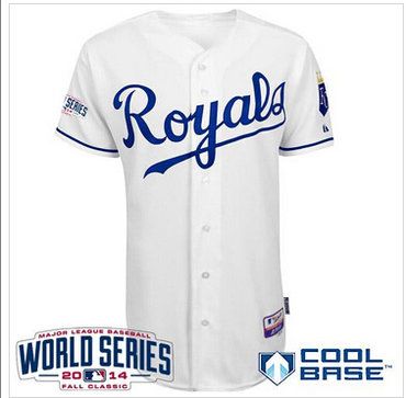 Royals Blank White Cool Base W 2014 World Series Patch Baseball Jersey