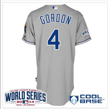 Royals #4 Alex Gordon Grey Cool Base W 2014 World Series Patch Baseball Jersey