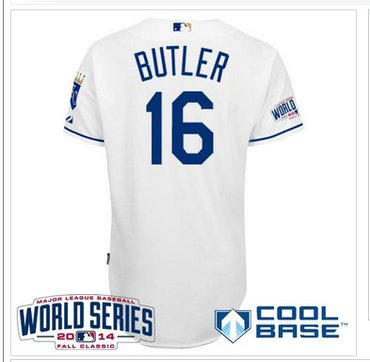 Royals #16 Billy Butler White Cool Base W 2014 World Series Patch Baseball Jersey