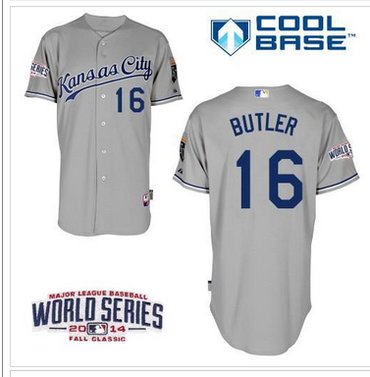 Royals #16 Billy Butler Grey Cool Base W 2014 World Series Patch Jersey