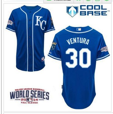 Youth MLB Royals #30 Yordano Ventura Blue Cool Base W 2014 World Series Patch Baseball Jersey