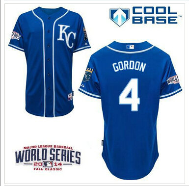 Youth MLB Royals #4 Alex Gordon Blue Cool Base W 2014 World Series Patch Baseball Jersey