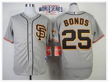 Giants #25 Barry Bonds Grey Cool Base Road 2 W 2014 World Series Patch Stitched Baseball Jersey