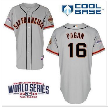 Giants #16 Angel Pagan Grey Cool Base W 2014 World Series Patch Stitched Baseball Jersey