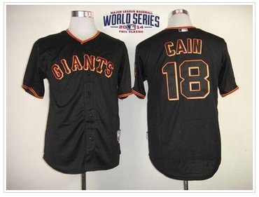 Giants #18 Matt Cain Black W 2014 World Series Patch Stitched Baseball Jersey