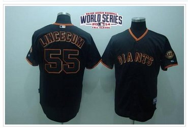 Giants #55 Tim Lincecum Black W 2014 World Series Patch Stitched Baseball Jersey