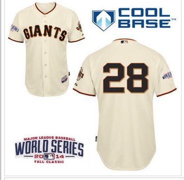 Giants #28 Buster Posey Cream W 2014 World Series Patch Stitched Youth Baseball Jersey