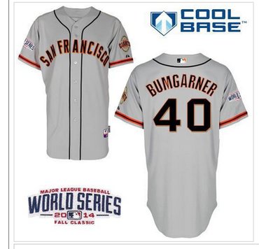 Giants #40 Madison Bumgarner Grey Cool Base W 2014 World Series Patch Stitched Baseball Jersey
