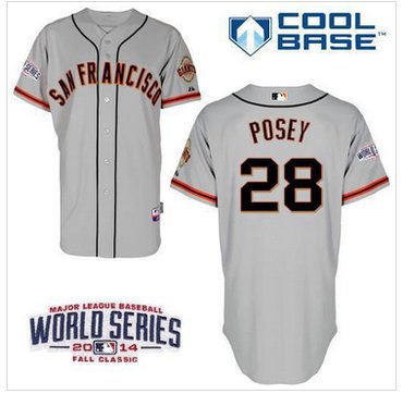 Giants #28 Buster Posey Grey Cool Base W 2014 World Series Patch Stitched Baseball Jersey