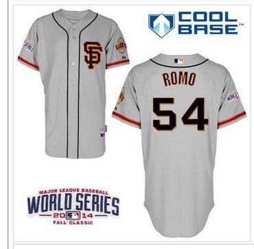 Giants #54 Sergio Romo Grey Cool Base Road 2 W 2014 World Series Patch Stitched Baseball Jersey