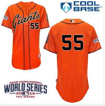 Youth MLB Giants #55 Tim Lincecum Orange Patch W 2014 World Series Patch Baseball Jersey