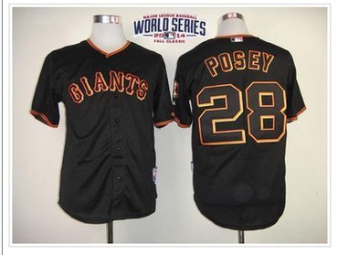 Youth MLB Giants #28 Buster Posey Black W 2014 World Series Patch Baseball Jersey