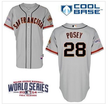 Youth MLB Giants #28 Buster Posey Grey W 2014 World Series Patch Baseball Jersey
