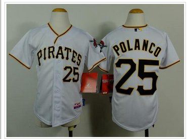 Youth Pirates #25 Gregory Polanco White Cool Base Baseball Jersey
