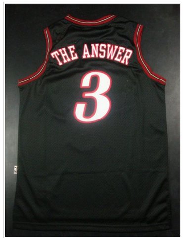 Philadelphia 76ers #3 Allen Iverson Black Throwback The Answer Stitched NBA Jersey