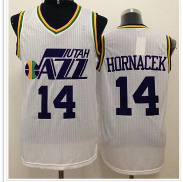 Utah Jazz #14 Jeff Hornacek White Throwback Stitched NBA Jersey