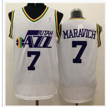Utah Jazz #7 Pete Maravich White Throwback Stitched NBA Jersey