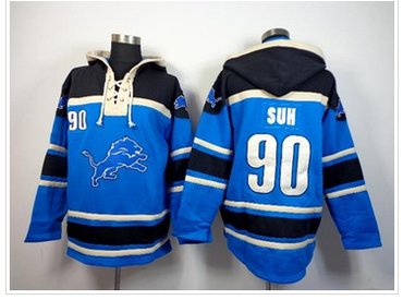 Detroit Lions #90 Ndamukong Suh Blue Sawyer Hooded Sweatshirt NFL Hoodie