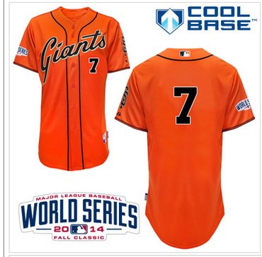 Giants #7 Gregor Blanco Orange Alternate Cool Base W 2014 World Series Patch MLB Jersey