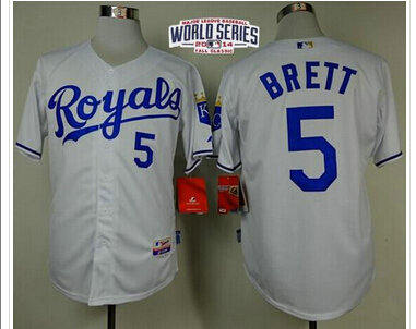 Royals #5 George Brett White Cool Base W 2014 World Series Patch Stitched Baseball Jersey