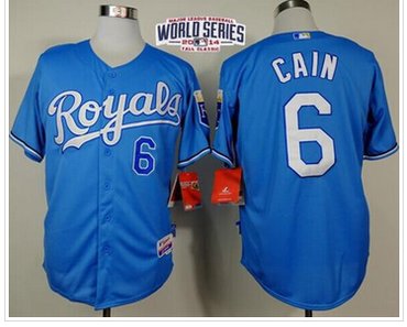 Royals #6 Lorenzo Cain Light Blue Alternate Cool Base W 2014 World Series Patch Stitched Baseball Jersey