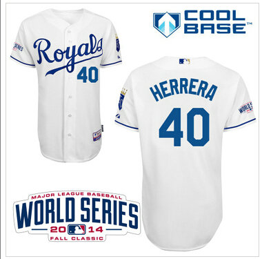 Royals #40 Kelvin Herrera White Cool Base W 2014 World Series Patch Stitched Baseball Jersey