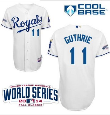Royals #11 Jeremy Guthrie White Cool Base W 2014 World Series Patch Stitched Baseball Jersey