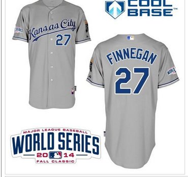 Royals #27 Brandon Finnegan Grey Cool Base W 2014 World Series Patch Stitched Baseball Jersey