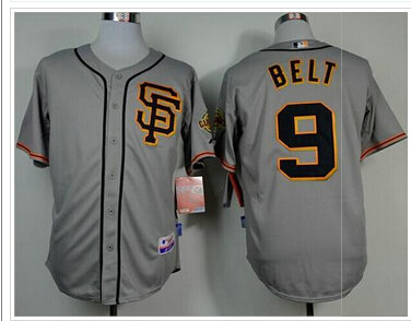 San Francisco Giants #9 Brandon Belt Grey Road 2 Cool Base Baseball Jersey