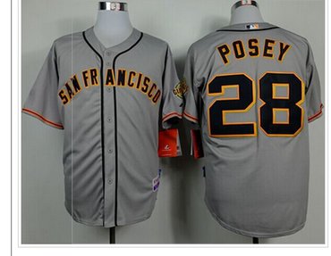 San Francisco Giants #28 Buster Posey Grey Road Cool Base Baseball Jersey