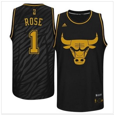 Chicago Bulls #1 Derrick Rose Black Precious Metals Fashion NBA Jersey