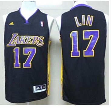 Revolution 30 Lakers #17 Jeremy Lin Black(Purple NO.) NBA Jersey