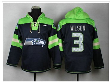 Seattle Seahawks #3 Russell Wilson Green_Blue Sawyer Hooded Sweatshirt NFL Hoodie