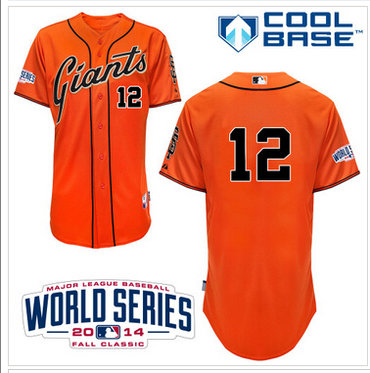 Giants #12 Joe Panik Orange Alternate Cool Base W 2014 World Series Patch MLB Jersey