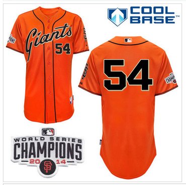 Giants #54 Sergio Romo Orange Cool Base W 2014 World Series Champions Patch MLB Jersey