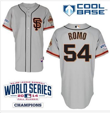 Giants #54 Sergio Romo Grey Road 2 Cool Base W 2014 World Series Champions Patch Stitched Baseball Jersey