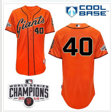 Giants #40 Madison Bumgarner Orange Cool Base W 2014 World Series Champions Patch Stitched Baseball Jersey