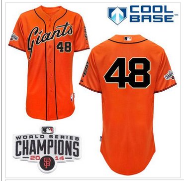 Giants #48 Pablo Sandoval Orange W 2014 World Series Champions Patch Stitched Baseball Jersey