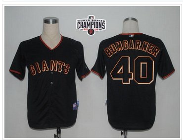 Giants #40 Madison Bumgarner Black Cool Base W 2014 World Series Champions Patch Stitched Baseball Jersey