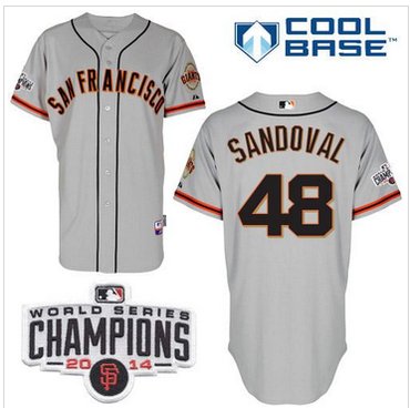 Giants #48 Pablo Sandoval Grey W 2014 World Series Champions Patch Stitched Baseball Jersey